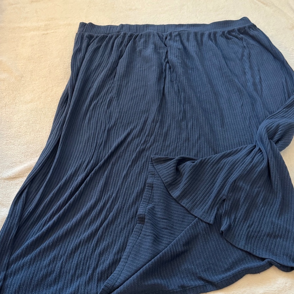 ModCloth Navy Ribbed Woven Midi Skirt 3x